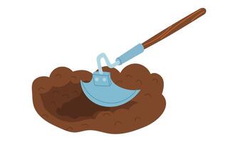 long-handled hoe weeds and loosens the ground. Beds. Gardening tools. Flat color illustration. It is suitable for the design of articles and educational materials on gardening and hobbies. vector