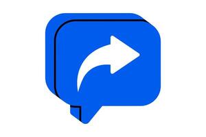 Hand drawn cute illustration of speech bubble with arrow share sign. Flat forwarded message doodle. Community communication. Social media notification icon. Send to another user. Isolated. vector