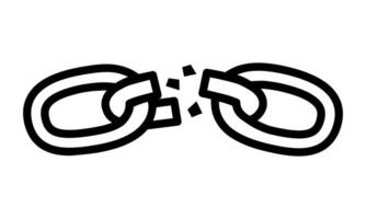 Hand drawn cute outline illustration of broken chain. Flat weak link line art doodle. Slavery or habit escape icon or print. Network disconnection sticker. Break free sign. Isolated. vector