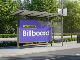 Editable Commuter Bus Stop Display Mockup psd