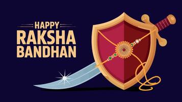 Raksha Bandhan Greeting with Sword Shield and Rakhi Symbolizing Protection design vector