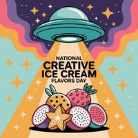 National Creative Ice Cream Flavors Day with Fruit Toppings and Retro Colorful Background vector
