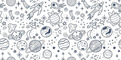 Space seamless pattern with comets, stars, meteors and rocket vector