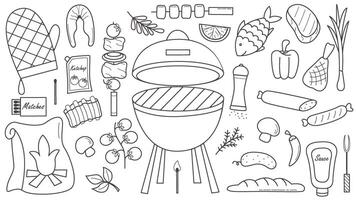 Set of Sunday summer picnic doodle sketch style vector