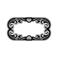 Elegant Black White Swirl Frame with Shells. vector