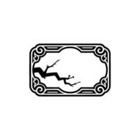 Elegant Cherry Blossom Branch in Decorative Frame, Minimalist. vector