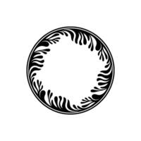 Decorative Circular Foliage Frame, Black and White, Minimalist. vector