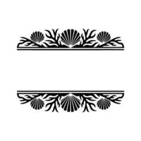 Elegant Seashell Coral Border Frame, Minimalist Black White. vector