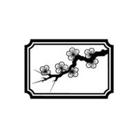 Japanese Plum Blossom Branch Illustration in Frame, Minimalist. vector