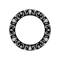 Elegant Circular Frame with Shell and Swirl Motifs, Black and White. vector