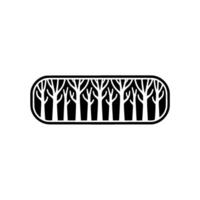 Minimalist Forest Silhouette in Rounded Rectangle, Black and White. vector