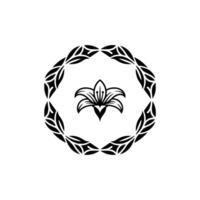 Elegant Lily Floral Frame , Black and White, Minimalist. vector