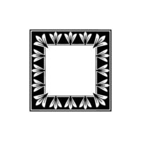 Elegant Geometric Floral Frame, Decorative Border Element, Black White. vector