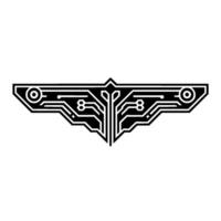 Futuristic Tech Wing - Abstract Circuit Board Element, Black on White. vector