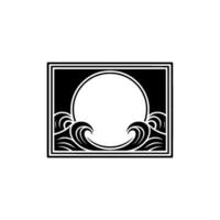 Black White Japanese Wave Motif Decorative Frame for. vector