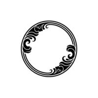 Ornate Black Floral Circle Frame on White Background. vector