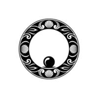 Art Deco Circular Ornament with Seashells and Pearl. vector