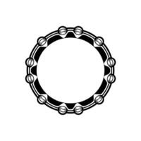 Minimalist Black White Tambourine , Isolated on White. vector