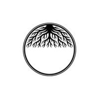 Minimalist Tree Root Emblem in a Circle, Monochrome. vector