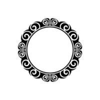 Elegant Black Circle Frame with Intricate Ornaments, Minimalist. vector