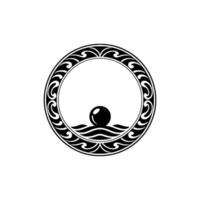 Circular Ornament with Pearl and Wave Motif in Black and White. vector