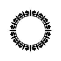 Black White Ornamental Circle Frame, Minimalist, Decorative Element. vector
