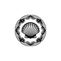 Elegant Shell Ornament in Black and White, Coastal , Minimalist. vector