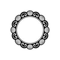Elegant Black White Circular Frame with Shells and Swirls. vector