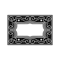 Elegant Ornate Frame with Stars, Black Gold Border, White Background. vector