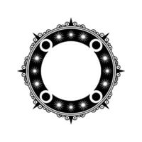 Decorative Black and White Circular Frame with Starbursts and Ornate Details. vector