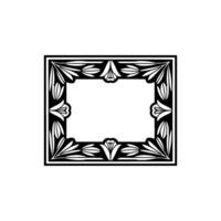 Elegant Floral Frame Border in Black and White, Art Deco Style. vector