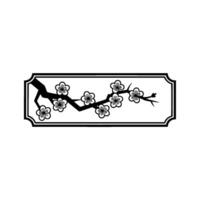 Minimalist Plum Blossom Branch Silhouette in Decorative Frame. vector