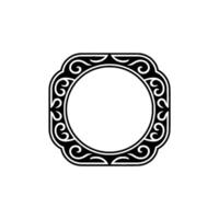 Elegant Black White Circular Frame with Decorative Swirls on Neutral Background. vector