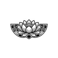 Black Lotus Flower Motif on White Background, Minimalist. vector