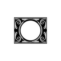 Art Deco Circular Frame with Ornate Black and Silver Detail on White. vector