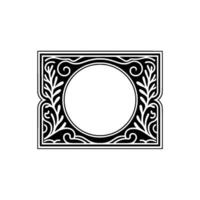 Elegant Black and White Floral Frame with Circle Center. vector