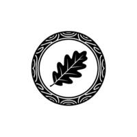 Black Oak Leaf in Decorative Circle Emblem, , Nature Concept. vector