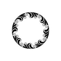 Elegant Black White Floral Circle Frame on White Background. vector