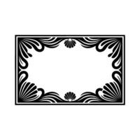 Elegant Black White Ornate Frame with Shell Accents, Isolated. vector