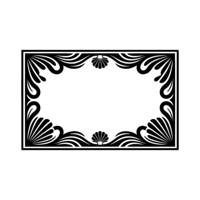 Elegant Black White Ornate Frame with Shell Accents, Isolated.