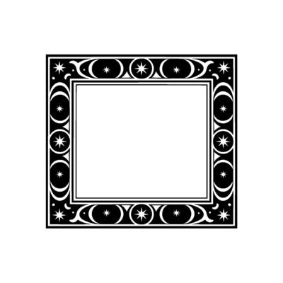 Celestial Frame Black and White, Vintage Style, Decorative Border.