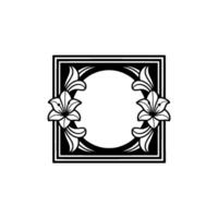 Elegant Floral Frame in Black and White, Decorative Element - . vector