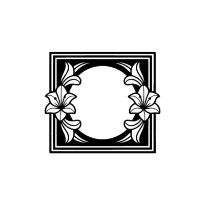 Elegant Floral Frame in Black and White, Decorative Element - .
