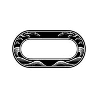 Elegant Japanese-Inspired Oval Frame with Waves and Blossoms. vector