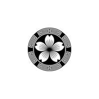 Japanese Cherry Blossom Crest in Geometric Circle, Minimalist. vector