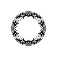 Ornate Black Circle Frame on Cream Decorative Floral Border. vector