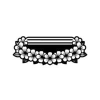 Floral Frame with Horizontal Lines - Black and White. vector