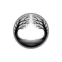 Serene Tree Minimalist Black and White. vector