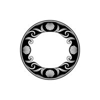 Elegant Black White Circle Frame with Seashells and Swirls. vector