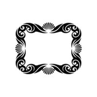 Elegant Black Frame with Swirls and Shells, White Background. vector
